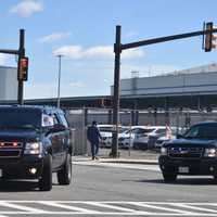 <p>Harris leaves Newark Airport in Secret Service vehicles.</p>