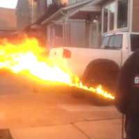 <p>In a Facebook post dated October 31, 2020, Robert Condit fies the flamethrower in front of his Lyndhurst home.</p>