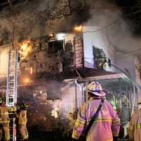 <p>Firefighters battled the Elmwood Park blaze for nearly two hours.</p>