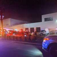 <p>Several ladder trucks helped contain the Industrial Avenue fire in Ridgefield Park.</p>