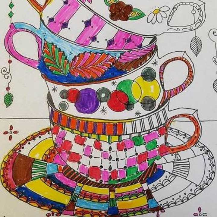 This coloring work was completed by a member of the West Nyack Free Library Coloring Club. The next meeting is May 10.