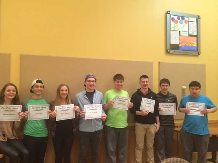 The Core Value Award recipients: Alissa Abramson, Daniel Gur, Nina Bernstein, Andres Picon, William Iaconetti, Jared Topman, Brian Puff, Francis Iaconetti. Not pictured: Madison Carelli, Gianna D&#x27;Arrigo and Elizabeth Nutig.