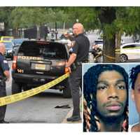 <p>Uniformed Paterson police officers &amp; investigators worked the scene following the May 22 shooting on West Broadway near Oxford Street. INSET: Jazyre K. Kearney (left), Tommy Norbert</p>