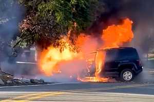 VIDEO: Driver, 22, Escapes Burning Jeep In Old Tappan Moments Before It Bursts Into Flames