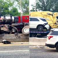 <p>At the scene of the multi-vehicle crash on eastbound Route 80 in Saddle Brook early Wednesday, June 7.</p>