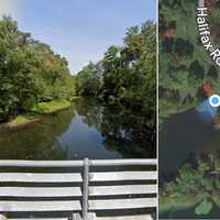 <p>Halifax Road bridge over the Ramapo River. Dot indicates where body was found.</p>