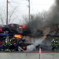 <p>Car carrier fire on westbound Route 80 in Wayne</p>