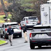 <p>At the scene of the murder of 87-year-old George J. Hagal at 552 Haddon Place in Franklin Lakes.</p>