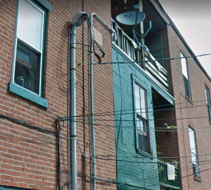 Second floor balcony in the 200 block of Sassafras Street.