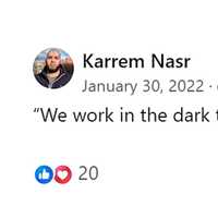 <p>Karrem Nasr posted this on his Facebook page ("We work in the dark to serve the light").&nbsp; &nbsp; &nbsp;</p>