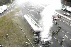 Burning Tanker Truck Closes Down I-95 In Darien