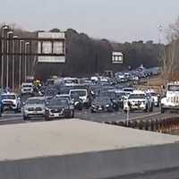 <p>Traffic backed up southbound on the Garden State Parkway in Brick Township, NJ, near milemarker 93.</p>