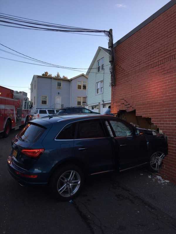 Car Hits Side Of Building In Greenwich