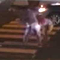 <p>Joseph Robertson, the woman and the officer (left) in the Communipaw Avenue crosswalk at West Side Avenue in Jersey City.</p>