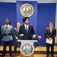 <p>NJ Attorney General Gurbir S. Grewal during Thursday&#x27;s announcement of arrests in a Route 80 shooting death last week in Lodi.</p>