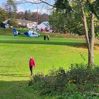 <p>Medevac helicopters waiting near the scene of a residential gas explosion in Wappingers Falls on Thursday, Nov. 2.&nbsp;</p>