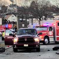 <p>The crash occurred shortly after 3 p.m. on Route 17 at Franklin Avenue in Hasbrouck Heights. The garbage truck is out of the frame.</p>