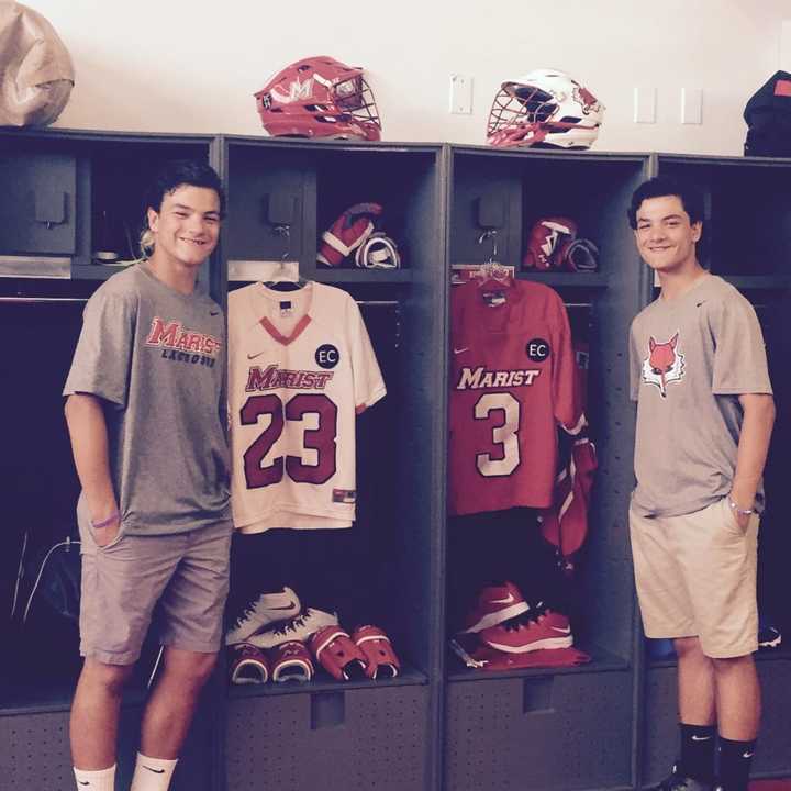 Yorktown High School Class of 2018 faceoff midfielder Hunter Embury (pictured above at left) and his brother, attackman Jamison Embury (right).