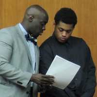 <p>Craig Howe with his attorney in court in Hackensack.</p>