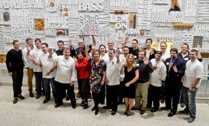 Area chefs at the 2014 kickoff for Hudson Valley Restaurant Week. Peter Kelly is third from left. 