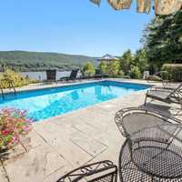 <p>The estate features a pool with a picturesque view of the Hudson River.&nbsp;</p>