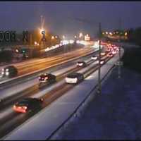 <p>I-84 near Exit 2 for Mill Plain Road in Danbury is snow-covered late Saturday afternoon.</p>