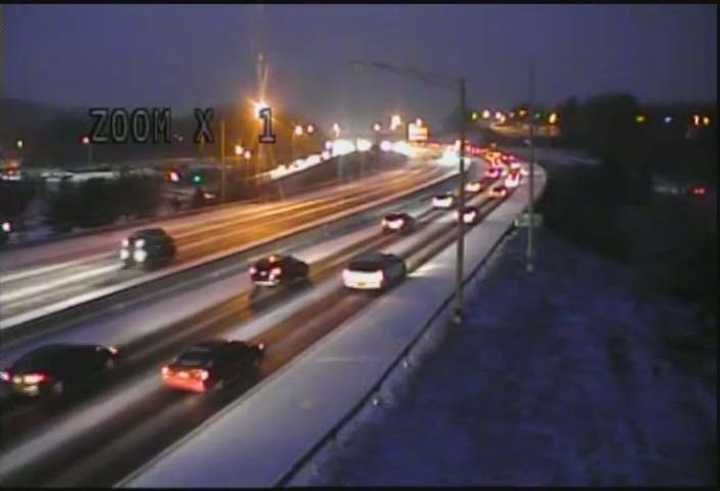 I-84 near Exit 2 for Mill Plain Road in Danbury is snow-covered late Saturday afternoon.