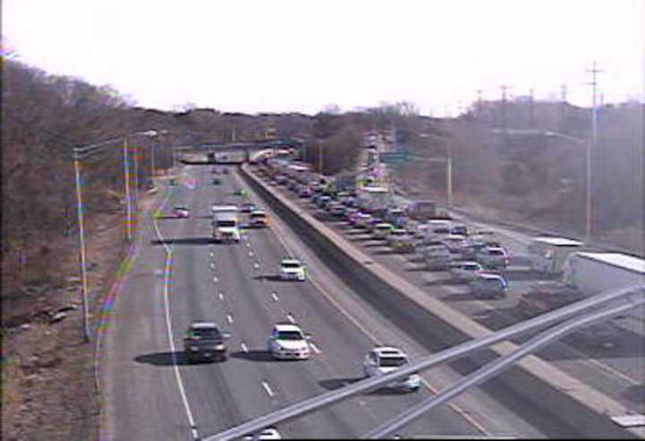 I-95 northbound is jammed between Exits 18 and 19 in Westport after a crash involving a tractor-trailer.