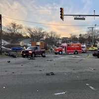 <p>At the scene of the crash on Route 17 at Franklin Avenue in Hasbrouck Heights.</p>