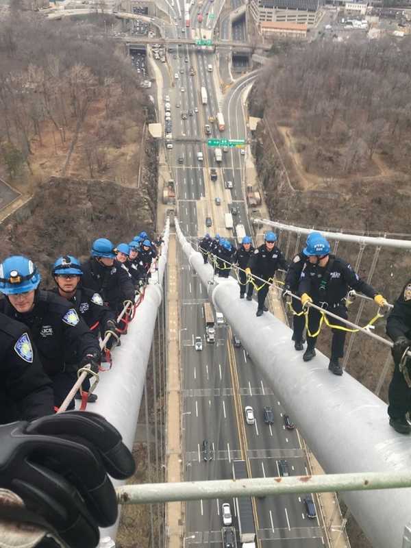 Port Authority Police Emergency Unit Celebrates Graduation Atop GWB