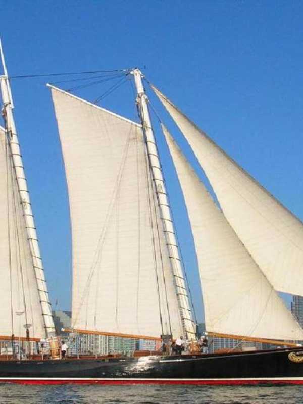 Replica Of Historic Schooner America Sails Into Southport Harbor