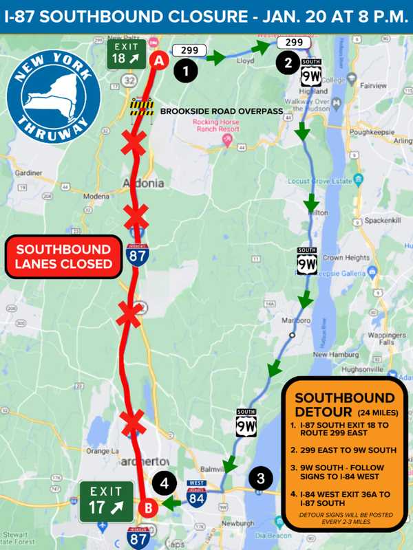 Traffic Alert: I-87 To Close Lanes In Hudson Valley For Overpass Removal