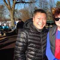 <p>Sen. Tony Hwang with Patricia Boyd, president of the Junior League of Eastern Fairfield County, at the 5K fundraiser at the Beardsley Zoo.</p>