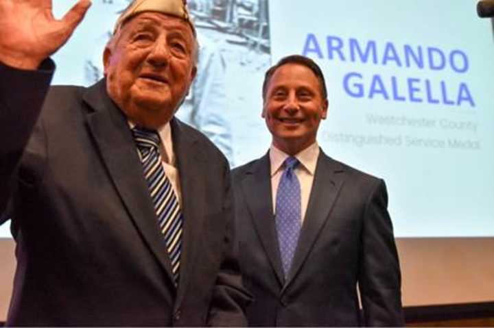 Sleepy Hollow&#x27;s Armando “Chick” Galella receives Westchester’s highest honor, the Distinguished Service Award, from County Executive Rob Address during the State of the County address.