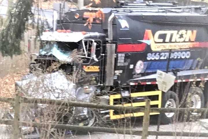 Garbage Truck, SUV With Kids Inside Collide In Alpine