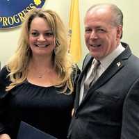 <p>New Fairview Councilwoman Violetta Berisha with Bergen County Clerk John Hogan.</p>