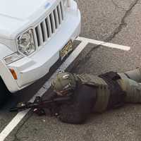 <p>SWAT team member on Finnigan Avenue, Saddle Brook</p>