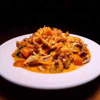 <p>Pasta Perfecto (Spaghetti with bacon, chicken, diced tomatoes, vodka Sauce) -- aFranco’s exclusive.</p>