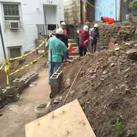 <p>Students from Roosevelt and Saunders High Schools spent the day working with Habitat for Humanity on a home in Yonkers.</p>