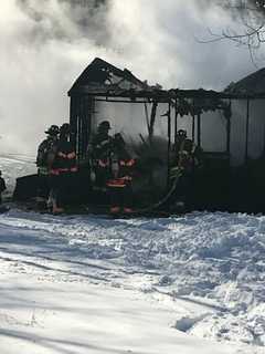 Shed Destroyed By Fire In Frigid Weather In Danbury