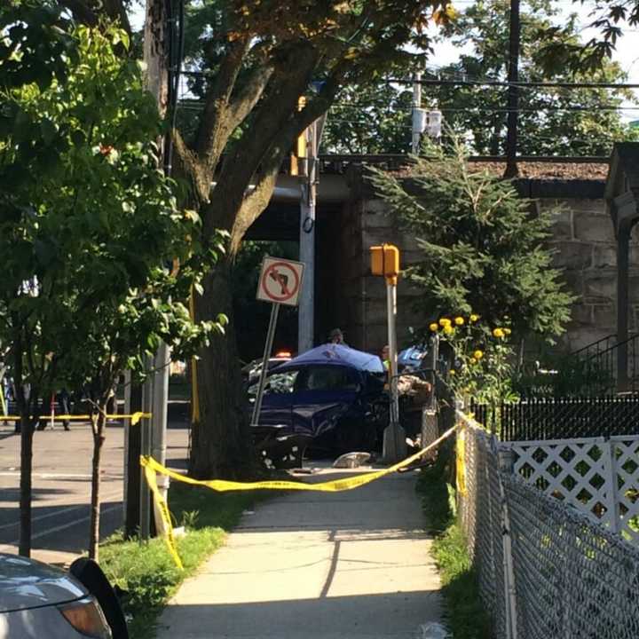 At least one person was killed when a car trying to evade police hit two pedestrians and a Toyota Yaris, pictured, near Iranastan and Railroad avenues in Bridgeport on Thursday afternoon.