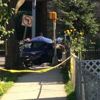 <p>At least one person was killed when a car trying to evade police hit two pedestrians and a Toyota Yaris, pictured, near Iranastan and Railroad avenues in Bridgeport on Thursday afternoon.</p>