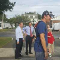 <p>U.S. Sen. Chris Murphy visits with constituents during a stop at the Sterling House Community Center in Stratford.</p>