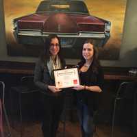 <p>Daily Voice Features Editor Jeanne Muchnick, left, with Gleason&#x27;s Senior Mixologist Kacie McGuire.</p>