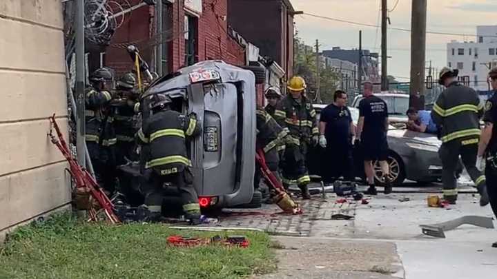 Scene from the fatal car crash in Kensington, Philadelphia on Friday, Oct. 26.&nbsp;