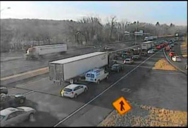 Traffic is bumper-to-bumper Tuesday afternoon on eastbound I-84.