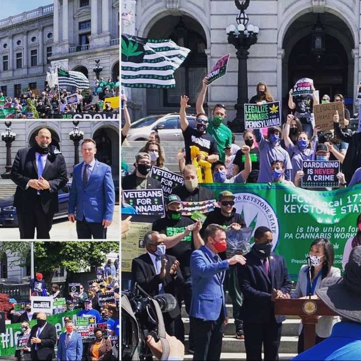 Lt. Gov. John Fetterman and State Senator Dan Laughlin at a 420 rally to legalize marijuana in Pennsylvania.