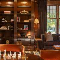 <p>The library at&nbsp;612 Halsey Lane in Bridgehampton.</p>