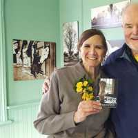 <p>Linda Cook, superintendent of Weir Farm National Historic Site, with Charles Burlingham, grandson of painter J. Alden Weir.</p>