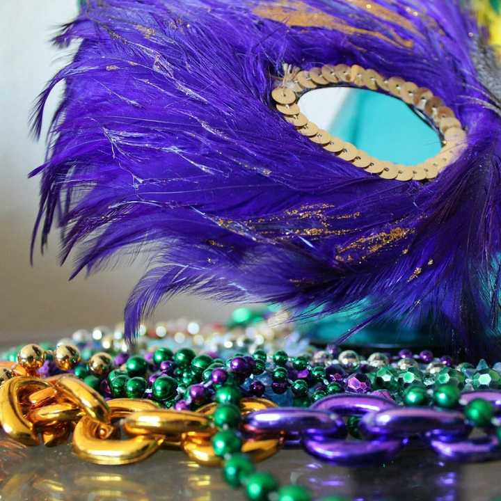 Mardi gras mask and beads